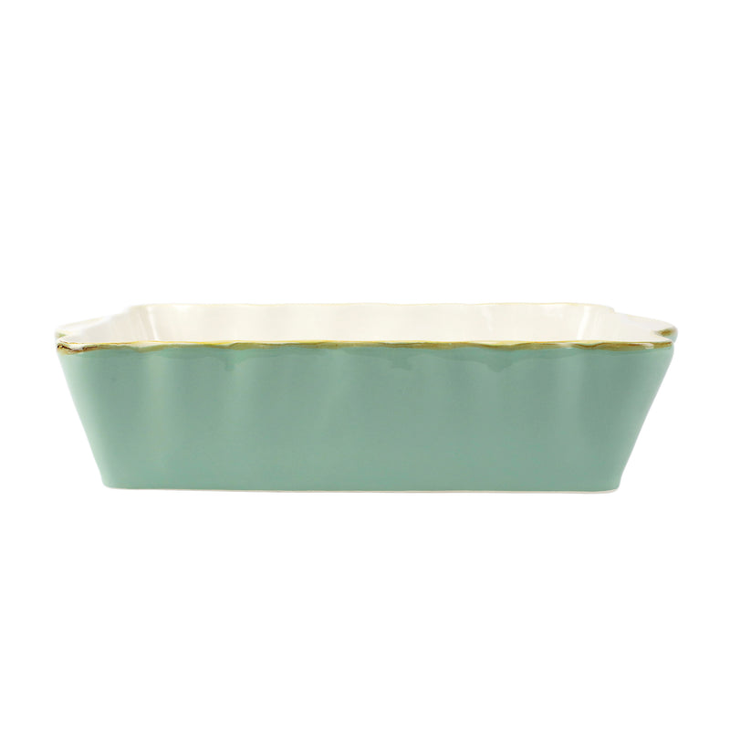 Vietri aqua ceramic rectangular baking dish with cream rim