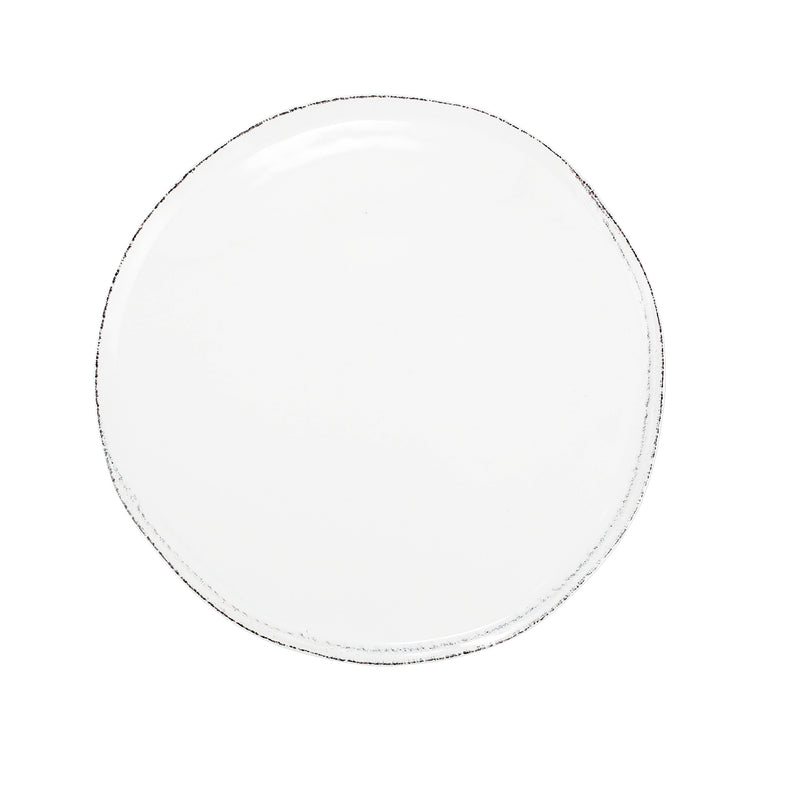 Vietri Lastra white round pizza platter with speckled gray rim
