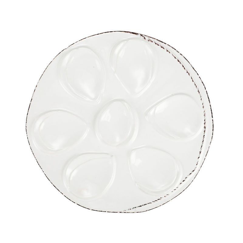 Vietri Lastra white oyster plate with scalloped rim and molded shell pattern
