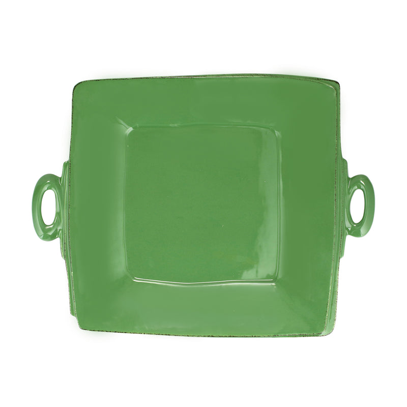 Vietri Lastra green square handled platter, glossy ceramic tray with side loops