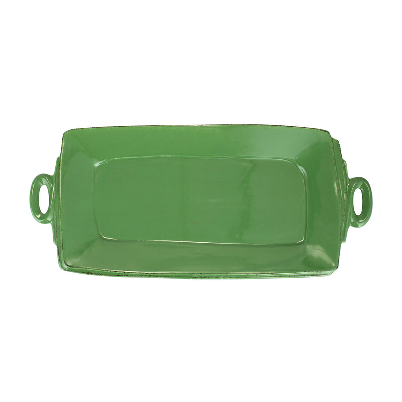 Vietri Lastra green handled rectangular platter with side rings