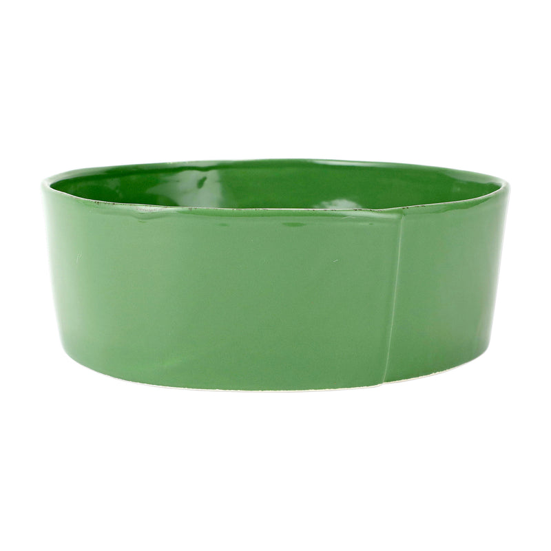 Vietri Lastra large green serving bowl, round shallow ceramic with glossy finish