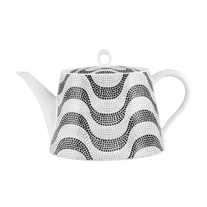 Vista Alegre black-and-white mosaic patterned teapot with curved spout and handle