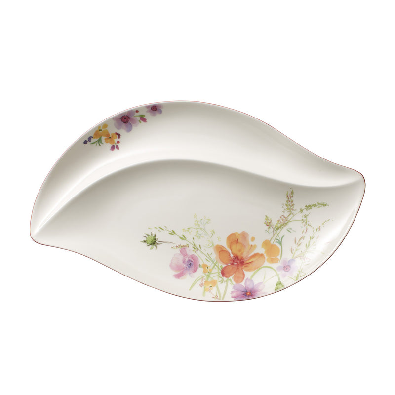 Villeroy & Boch Mariefleur porcelain leaf-shaped serving plate, white with floral pattern