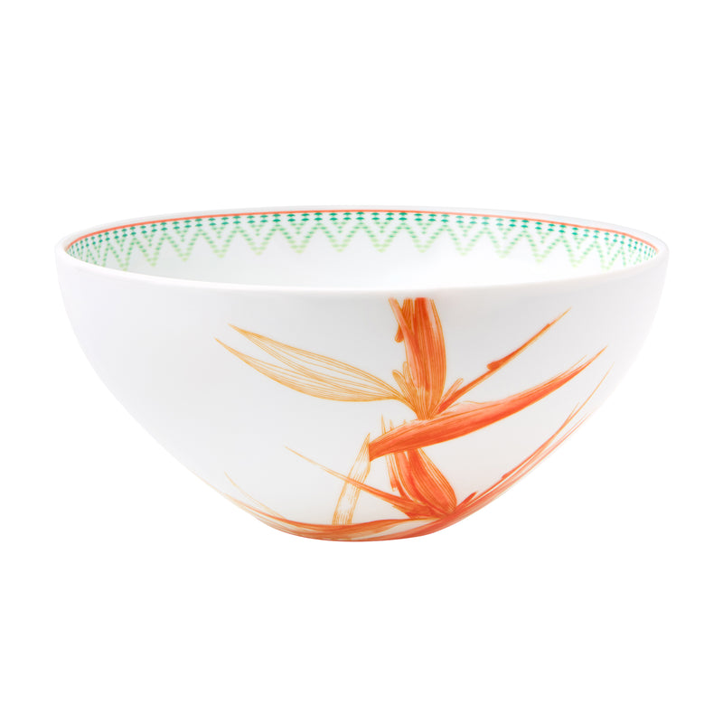 Vista Alegre Fiji salad bowl, white with orange leaf design and green zigzag rim