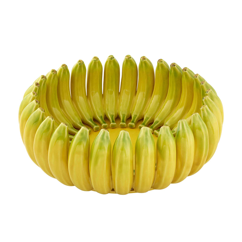 Bordallo Pinheiro banana ceramic centerpiece bowl with curved yellow leaf rim