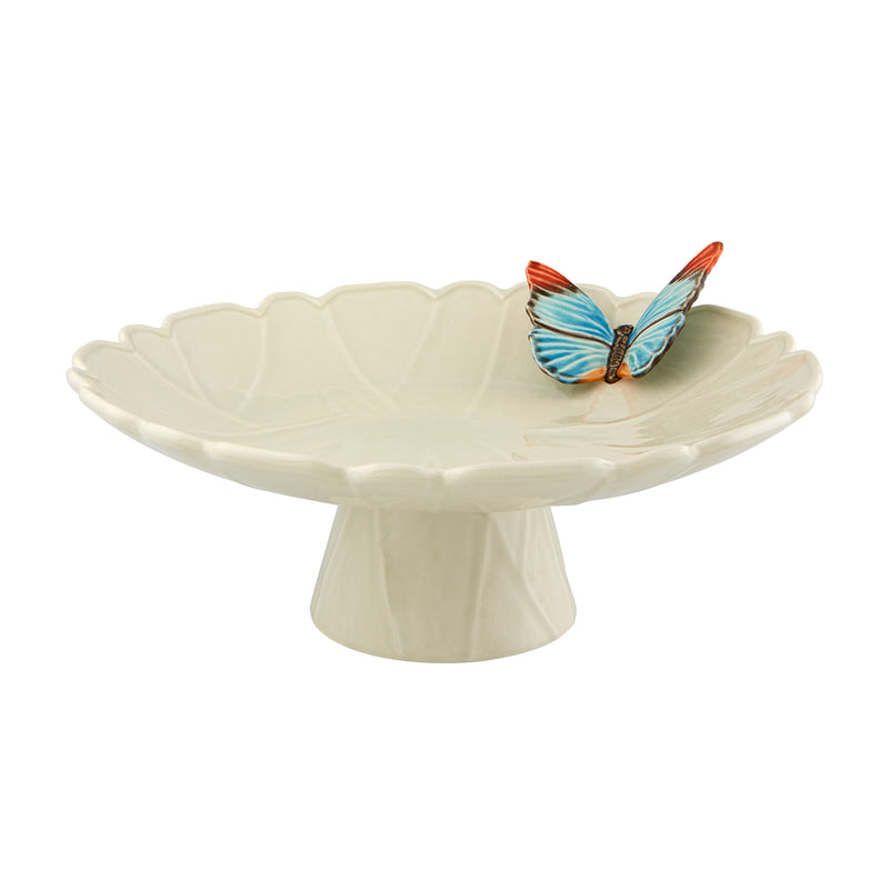 Bordallo Pinheiro cake plate with raised rim and colorful butterfly detail