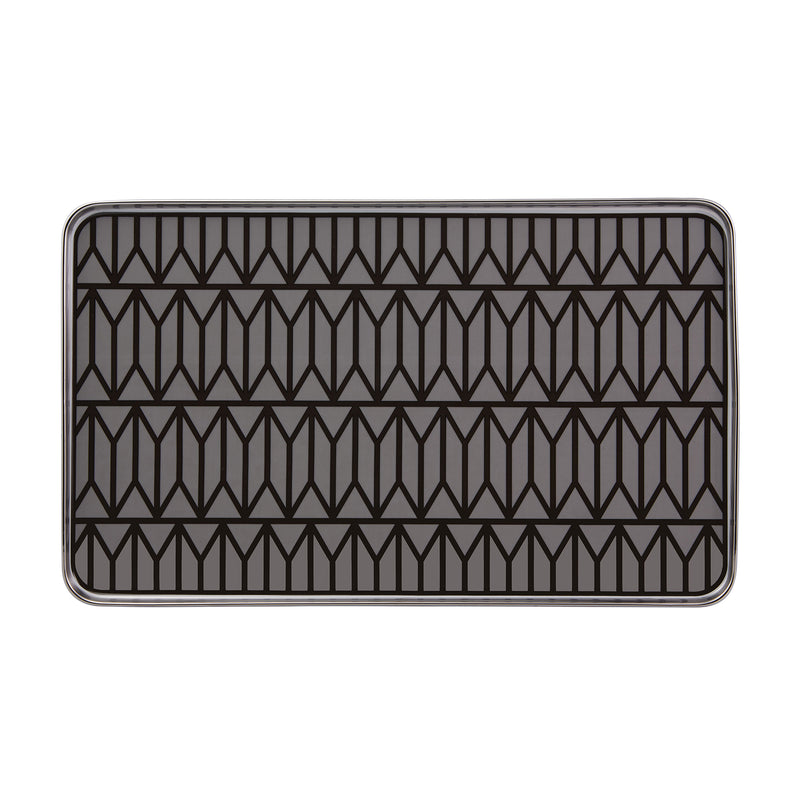 Vista Alegre Avenue rectangular platter with geometric striped pattern and dark border