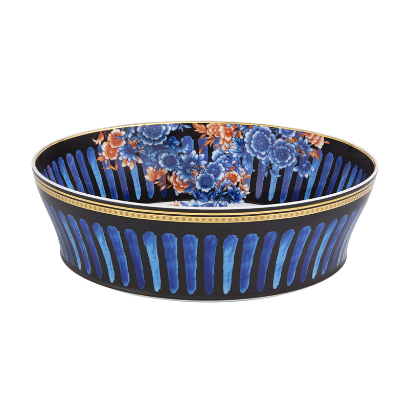 Vista Alegre Cannaregio large salad bowl with blue fluted pattern and floral rim
