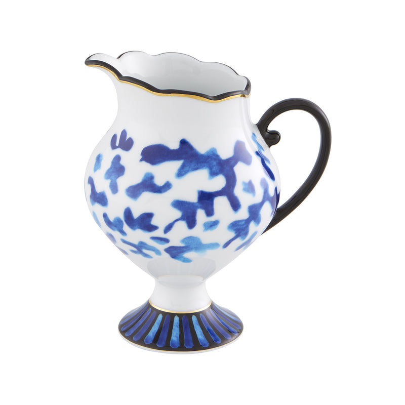 Vista Alegre Cannaregio milk jug, white with blue motif, gold rim, curved handle