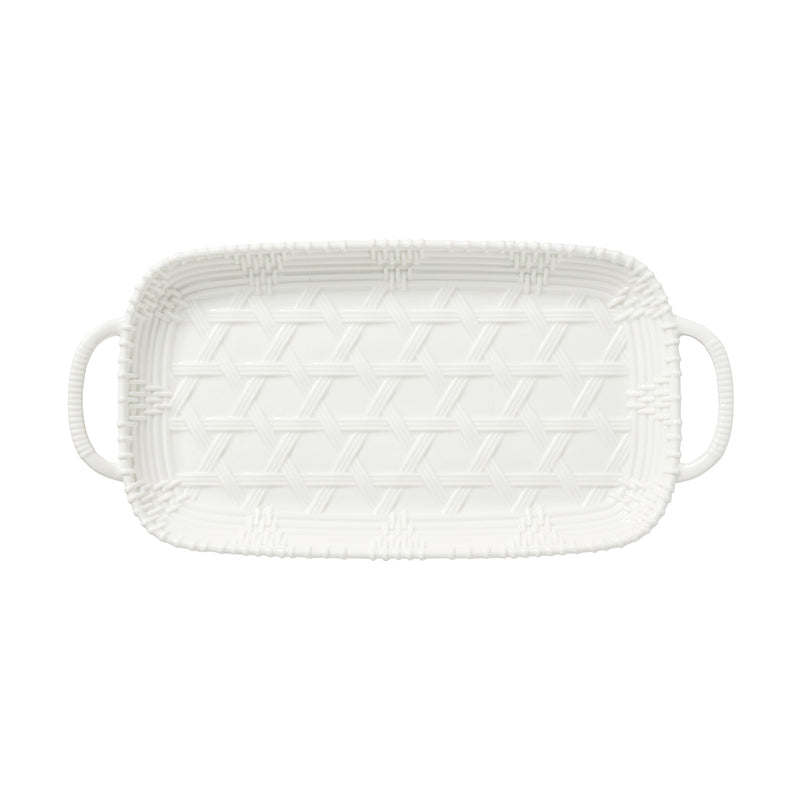 Lenox Wicker Creek handled tray with woven texture, white