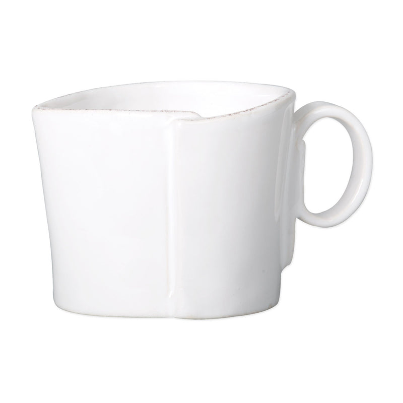 Vietri Lastra white cream jug with curved handle, glossy ceramic