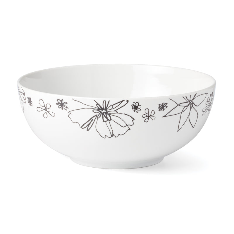 Kate Spade New York porcelain serving bowl, white with black floral doodle pattern
