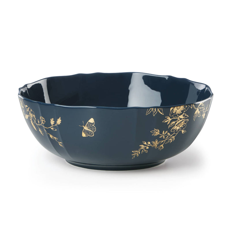 Lenox Sprig & Vine navy serving bowl with gold floral and butterfly accents