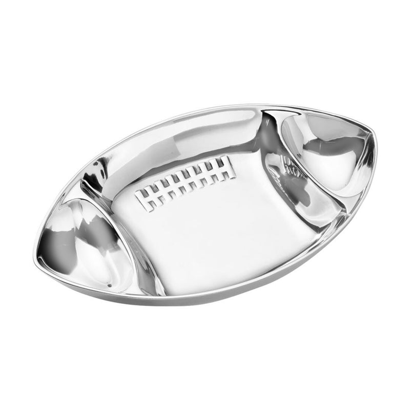 Wilton Armetale figural football chip and dip server, shiny silver oval dish