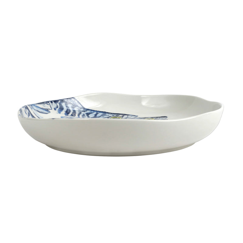 Vietri Maccarello shallow serving bowl, white porcelain with blue rim pattern