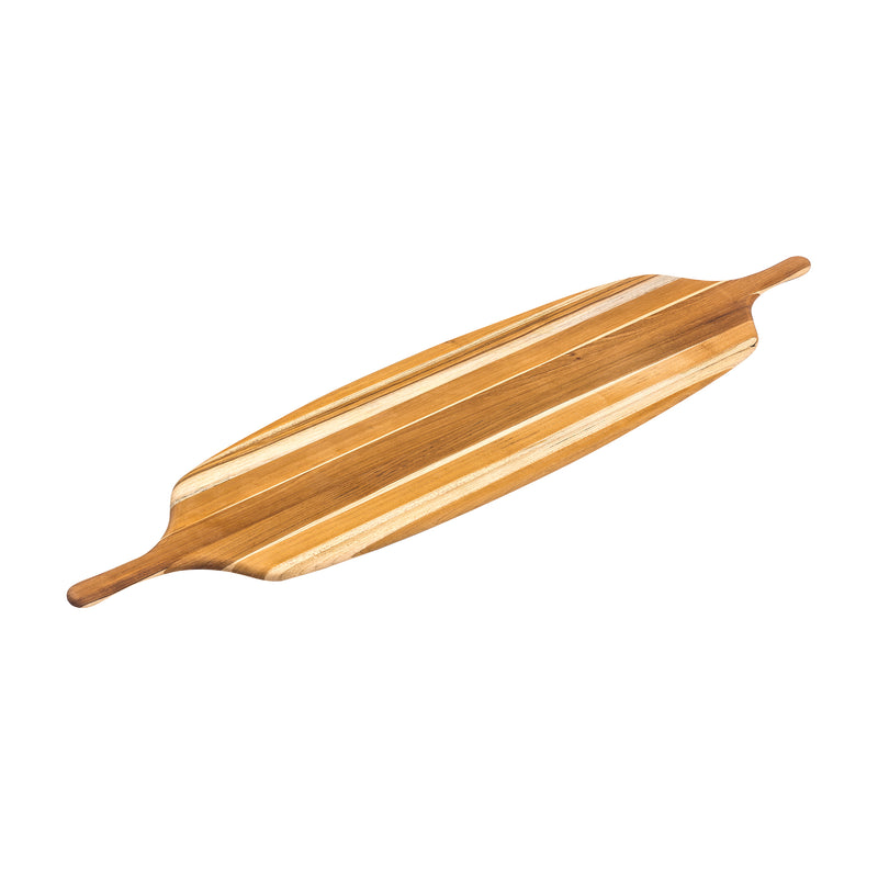 Teak wood extra-long paddle serving board with end handles