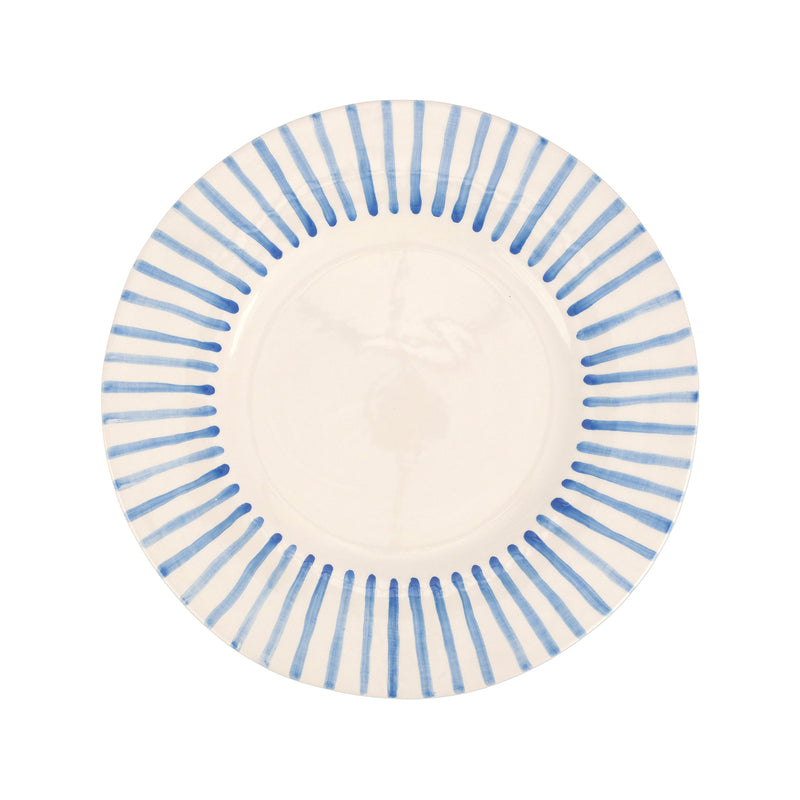 Vietri Modello round charger plate, cream center with blue radial stripe pattern