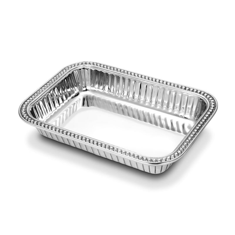 Wilton Armetale rectangular baking pan with fluted rim and pearl-like border, silver finish