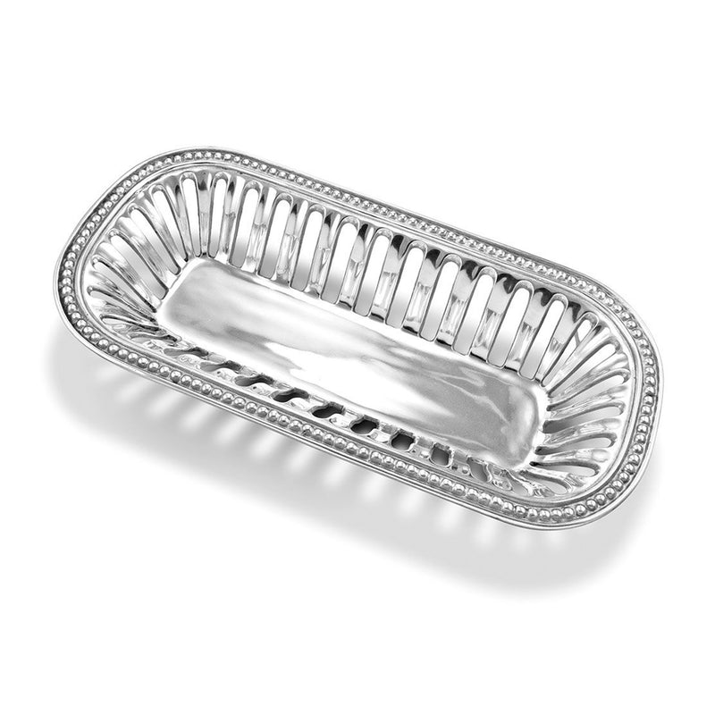 Wilton Armetale oval bread basket with fluted interior and beaded rim, polished silver