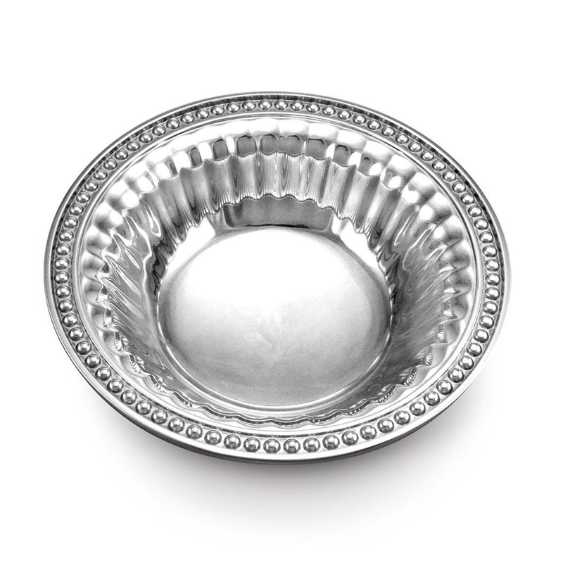 Stainless snack bowl with fluted interior and beaded rim, Wilton Armetale style