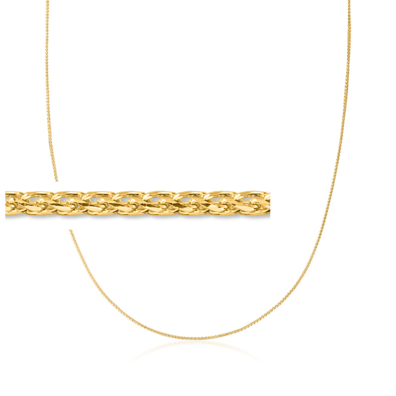 14kt yellow gold wheat-chain necklace, flat curb links, polished finish