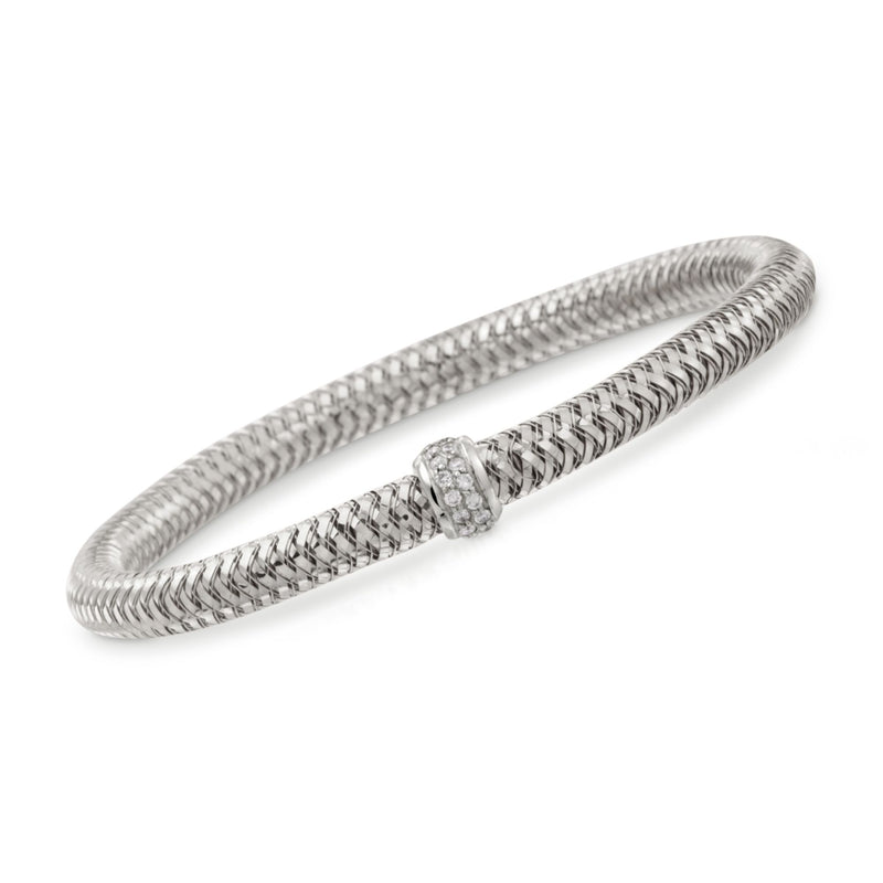 18kt white gold diamond bracelet with braided mesh and central diamond cluster