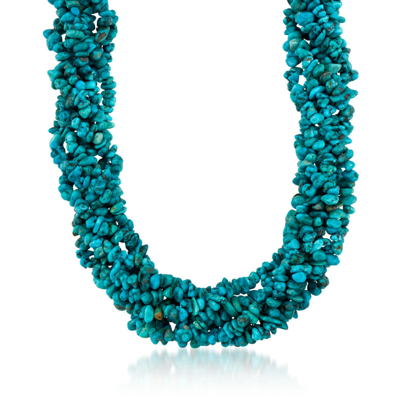 Turquoise torsade bead necklace with knotted bead strands