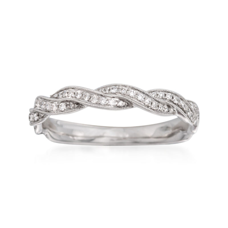 Diamond wedding band in 18kt white gold with braided pavé design