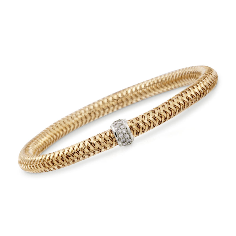 Two-tone diamond bracelet with braided gold links and central diamond cluster