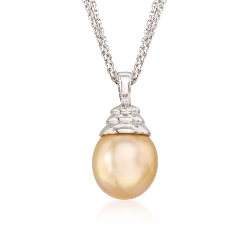 Sterling silver necklace with large golden South Sea pearl pendant