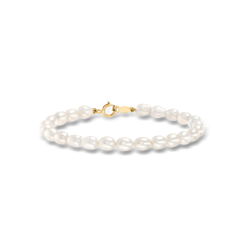 Cultured pearl bracelet with round white pearls and 14kt yellow-gold clasp