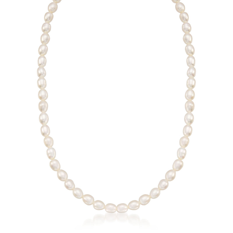 Cultured pearl necklace with 14kt yellow gold clasp and white round pearls