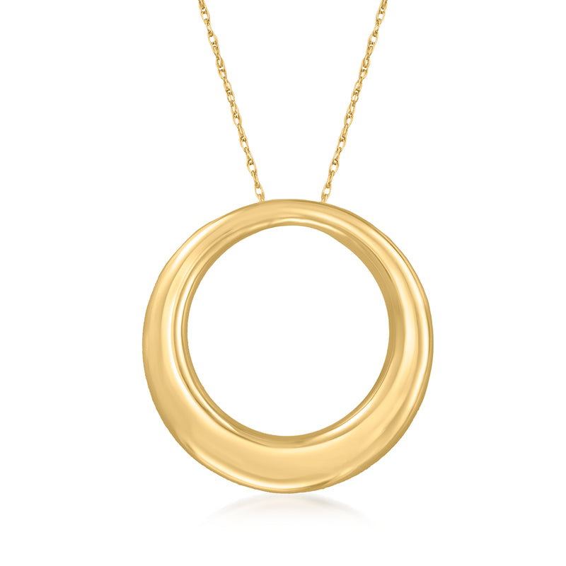 14kt yellow gold circle pendant necklace with thin chain