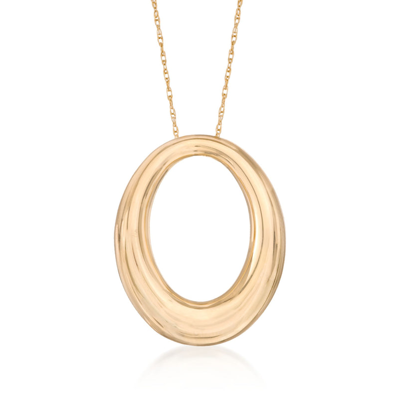 14kt yellow gold open oval pendant necklace with oval pendant and link chain