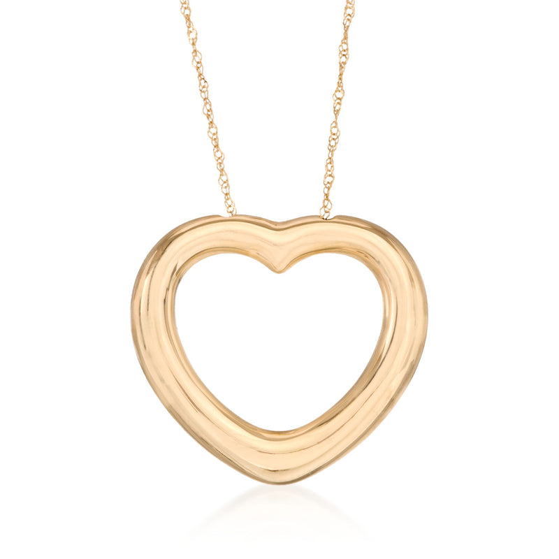 14kt yellow gold heart pendant necklace with open heart design