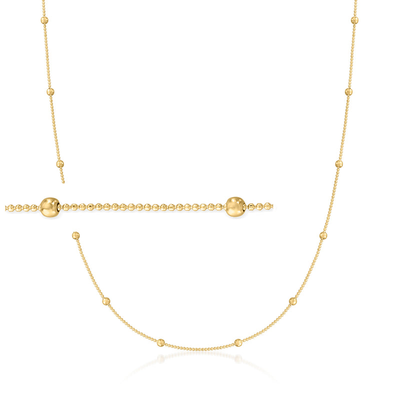 14kt yellow gold bead station necklace with round bead stations and smooth clasp