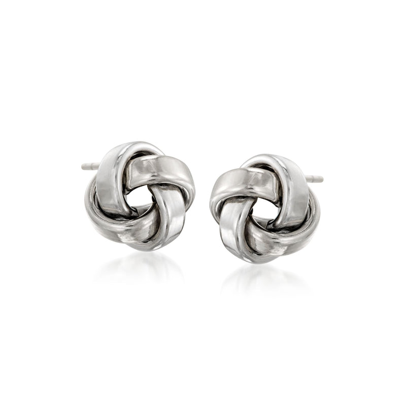 14kt white gold love knot stud earrings with post backs
