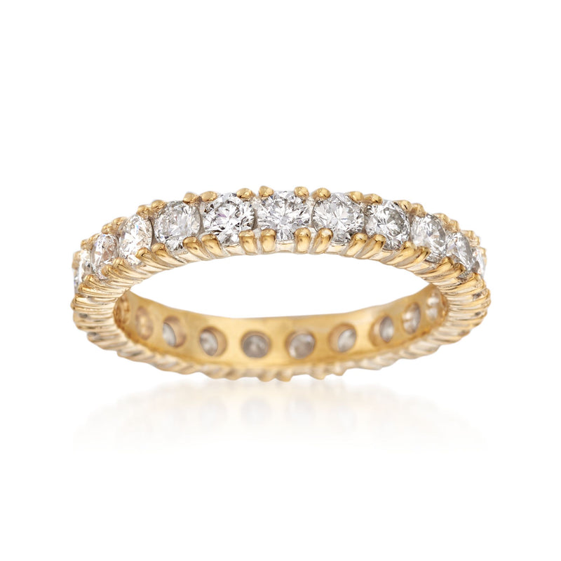 14kt yellow gold diamond eternity band with round stones in a full row