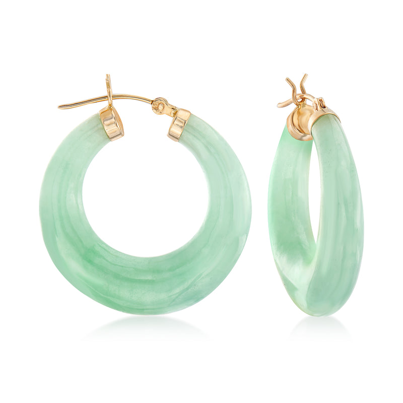 Jade hoop earrings with 14kt yellow gold hooks and clasp