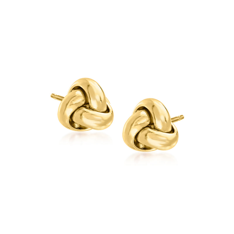 14kt yellow gold love knot stud earrings with post backs