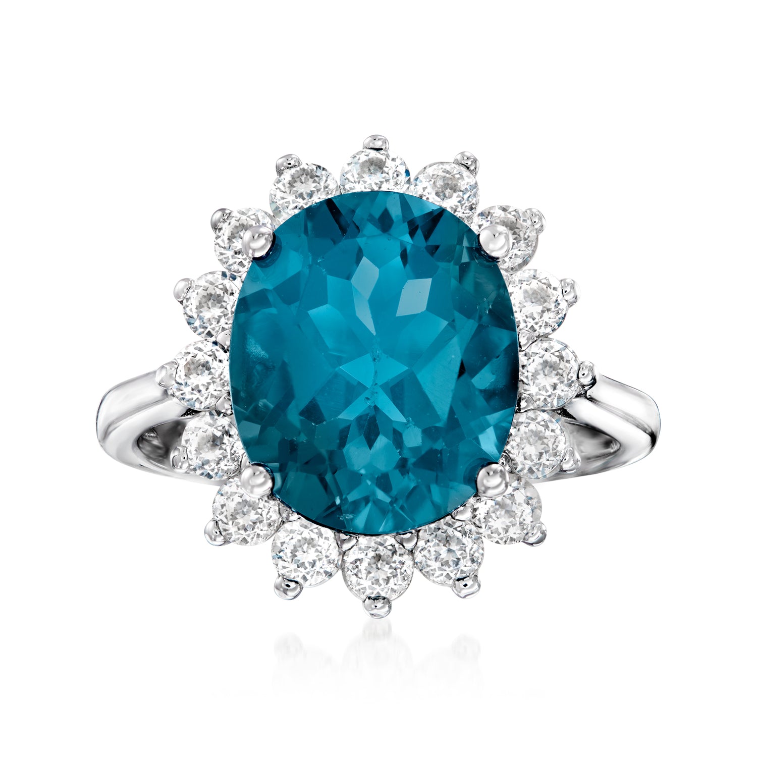 5.25 Carat London Blue Topaz and 1.20 ct. t.w. White Topaz Ring in Sterling Silver