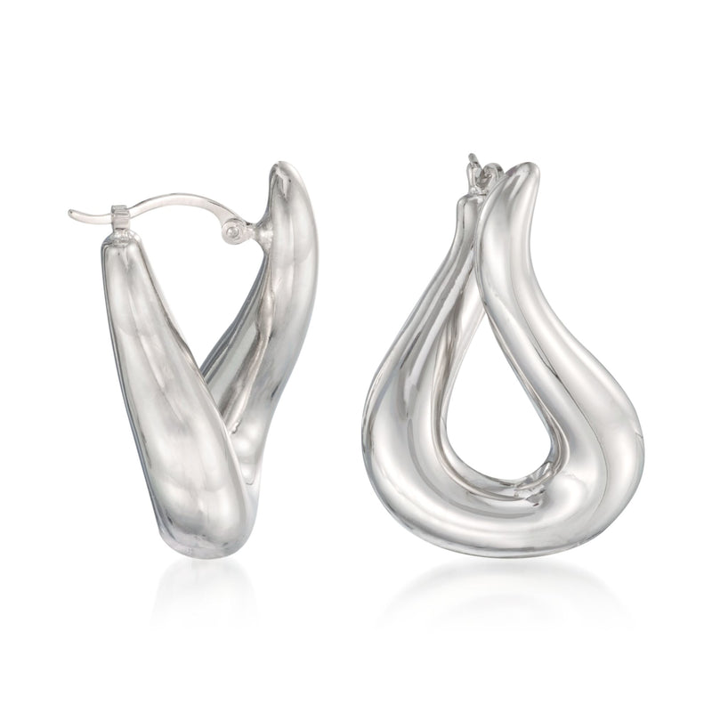 Sterling silver twisted hoop earrings, polished oval hoops with twisted profile