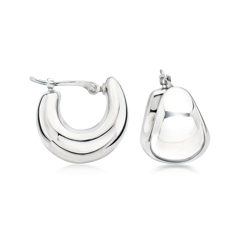 Sterling silver graduated hoop earrings with stacked curved hoops, hinged post