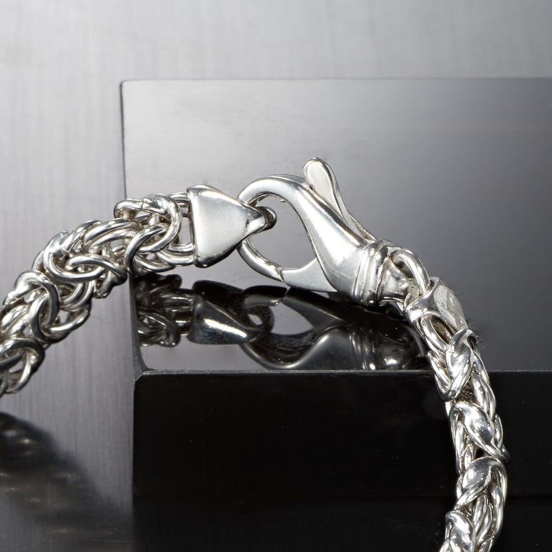 Sterling silver byzantine bracelet clasp with triangular end piece and chain links