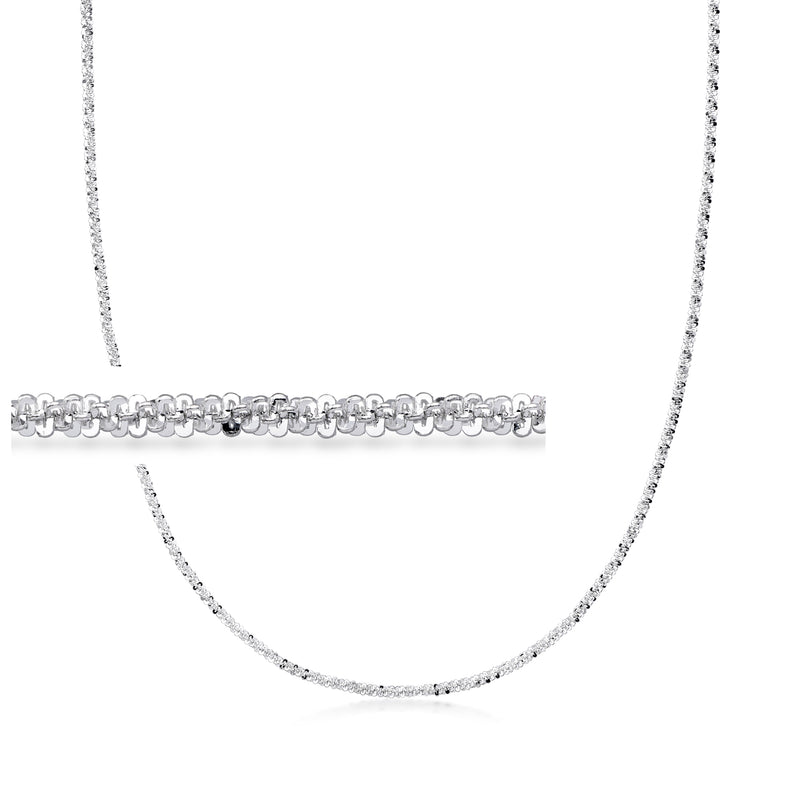Sterling silver crisscross-chain necklace with small, linked sparkle design