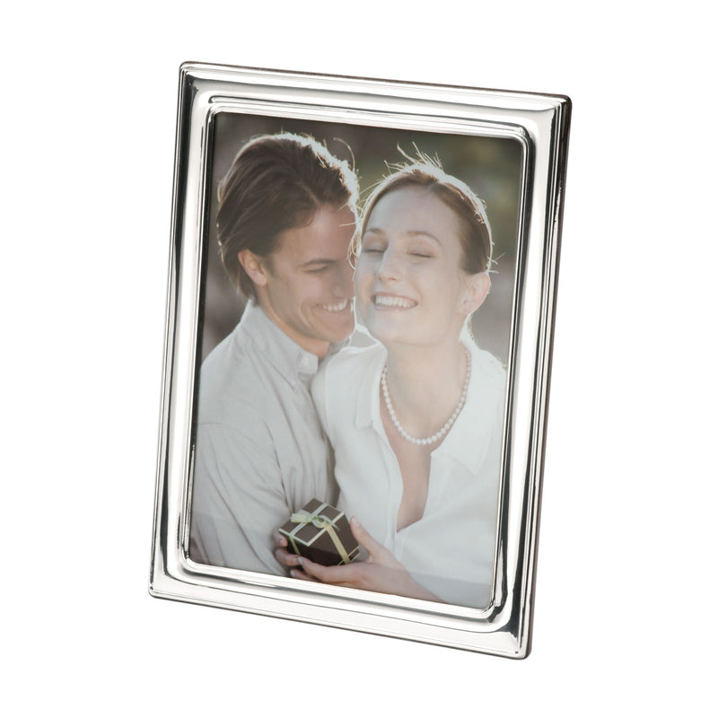 Sterling silver photo frame with plain border, rectangular tabletop style