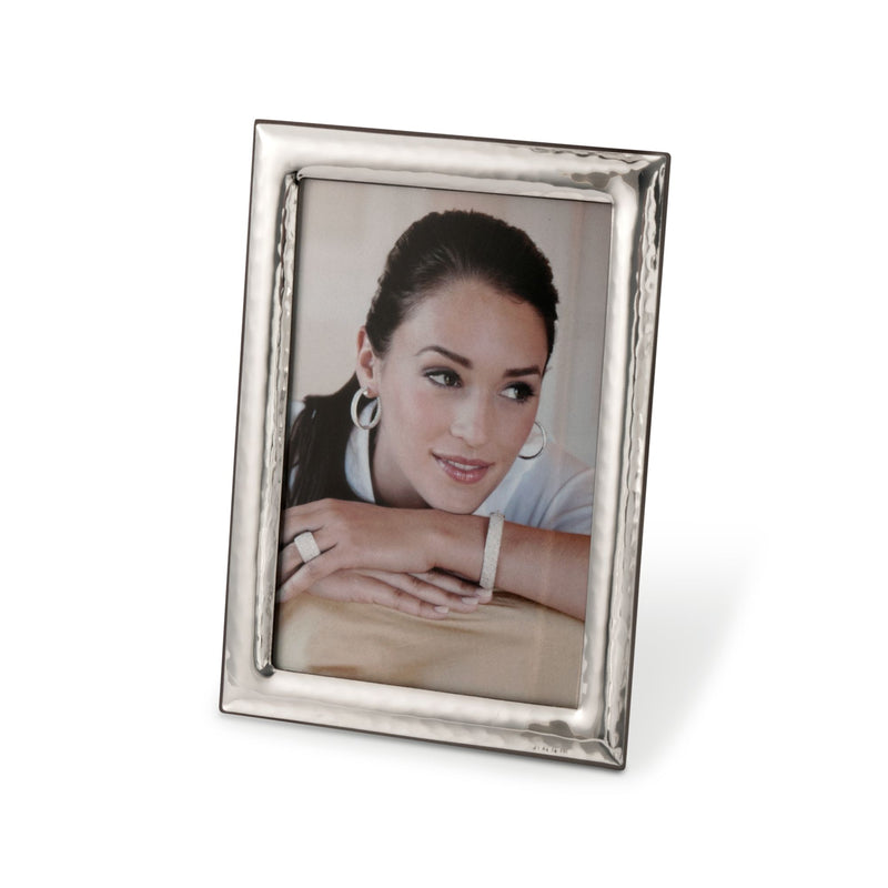 Sterling silver overlay hammered-edge photo frame with portrait