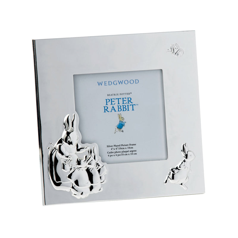 Wedgwood Peter Rabbit silver plate photo frame with raised hare and rabbit ornaments