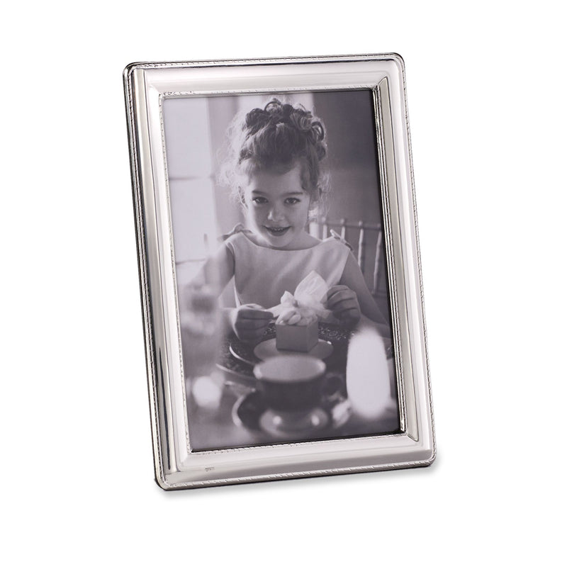 Siena sterling silver roped photo frame with clear window, square corner border